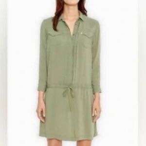 Levi’s Green Gorpcore Utility Drawstring Waist Collared Mini Shirt Dress Size S